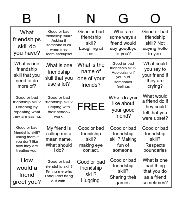 Friendship skills Bingo Card