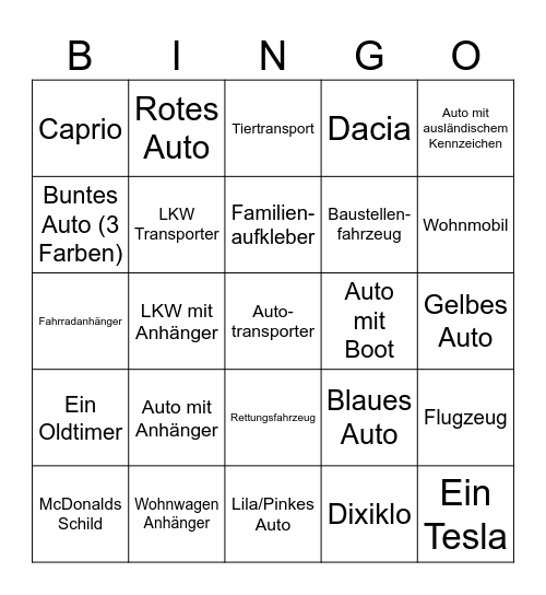 Autobahn Bingo Card