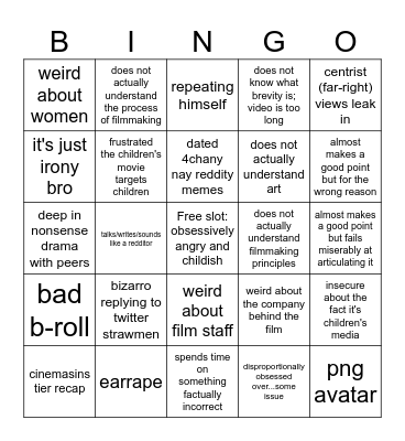 cartoon movie review bingo Card