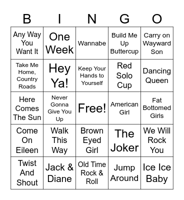 Sing Alongs Bingo Card