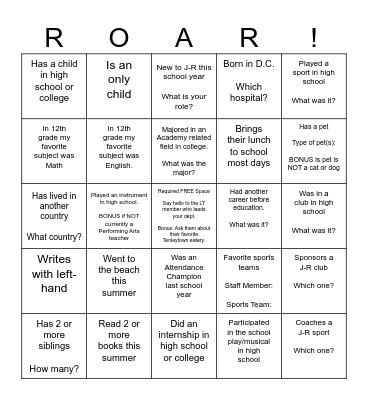 Jackson-Reed Staff Bingo SY 25-26 Bingo Card