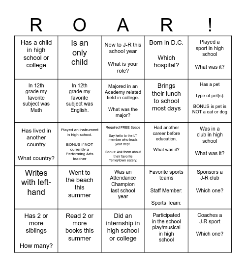 Jackson-Reed Staff Bingo SY 25-26 Bingo Card