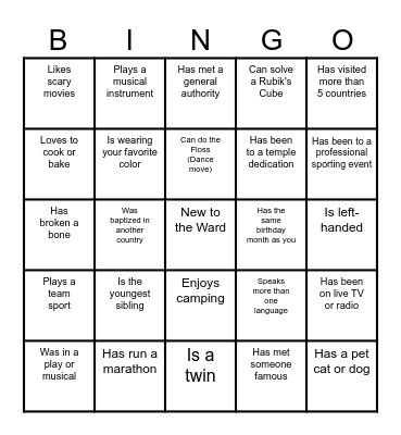 Get To Know You BINGO Card