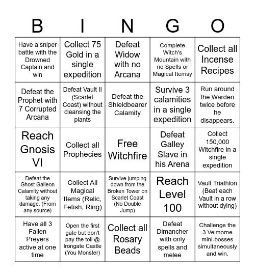 Witchfire Bingo Card