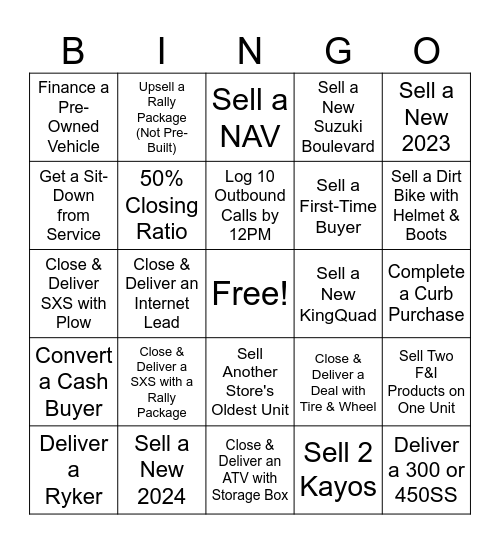 Uniontown Sales BINGO Card