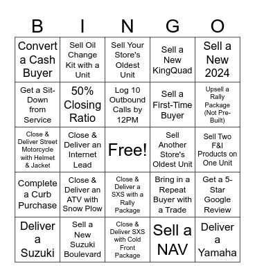 Beaver Falls Sales BINGO Card