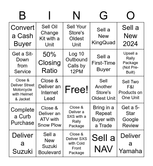 Beaver Falls Sales BINGO Card