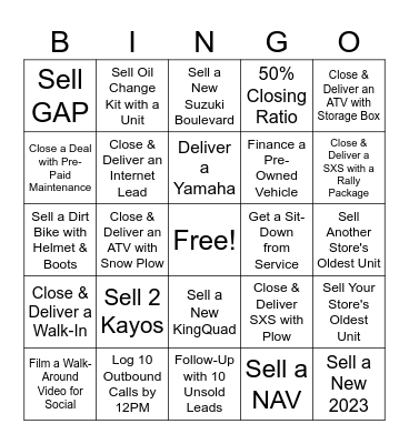 Beaver Falls Sales BINGO Card