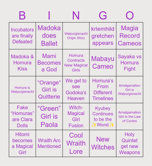 PMMM: Walpurgisnacht Rising Bingo Card