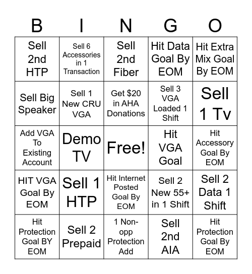 August Bingo Card