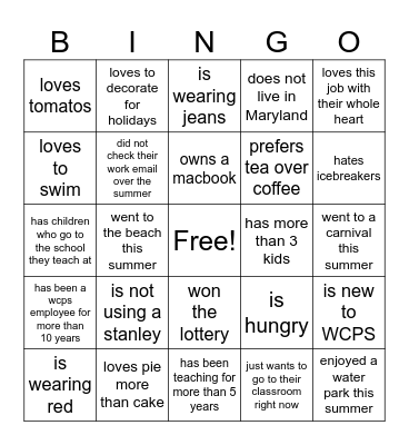 Find Someone Who Bingo Card