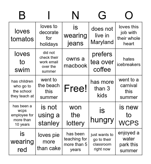 Find Someone Who Bingo Card