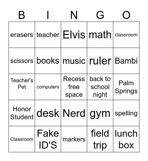 Back to School Bingo Card