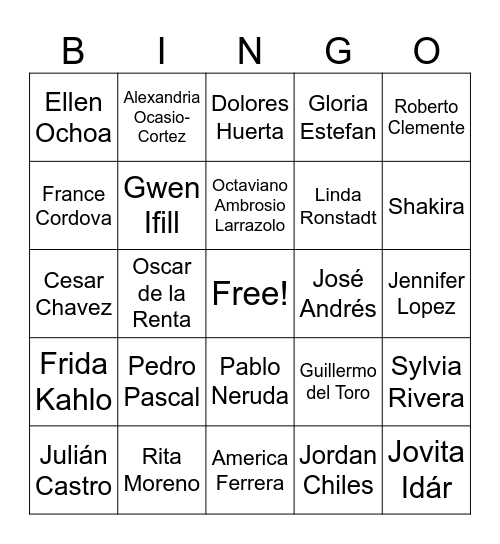 Hispanic Heritage Month Bingo Card