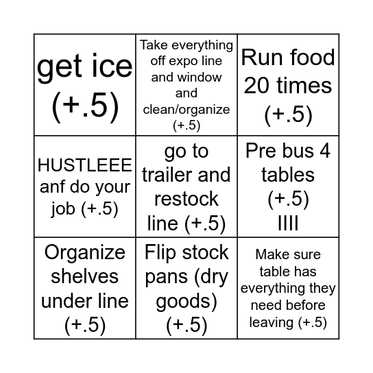 Runner -EXPO must sign off at the end of night  Bingo Card