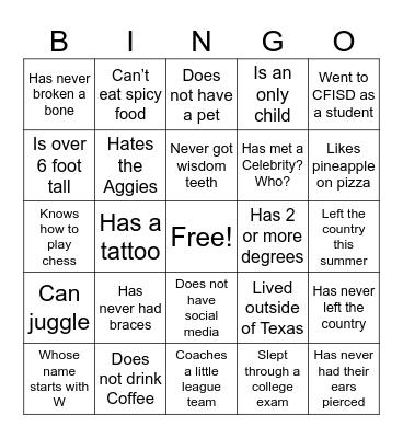 Untitled Bingo Card