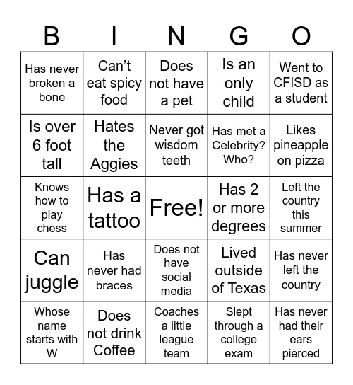 Untitled Bingo Card