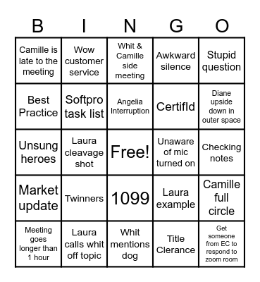Departmental Meeting Bingo Card