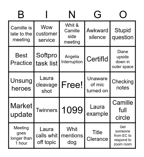 Departmental Meeting Bingo Card