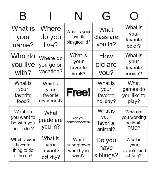 Conversation Bingo Card