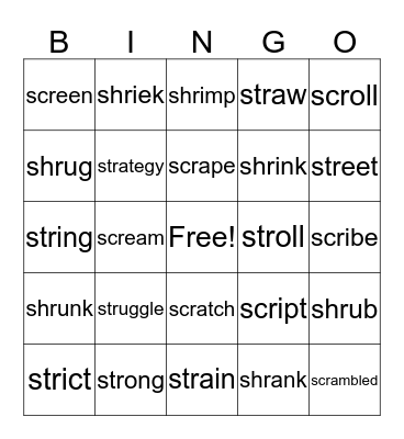Complex Consonants Bingo Card