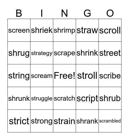 Complex Consonants Bingo Card