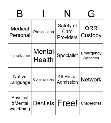Health Care Services Bingo Card