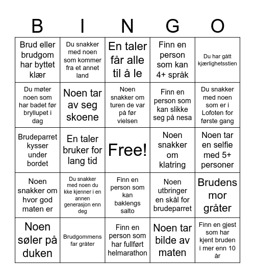 Petter og Gunvor Bingo Card