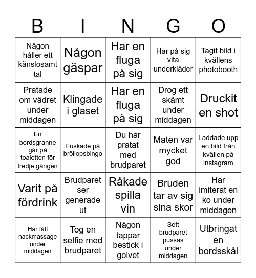 Bröllopsbingo Card