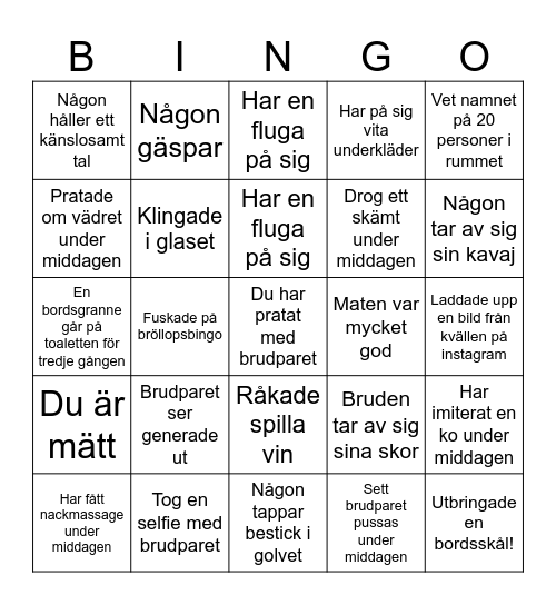 Bröllopsbingo Card