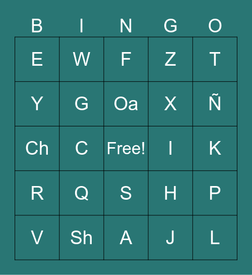 Wednesday Alphabet Bingo Card