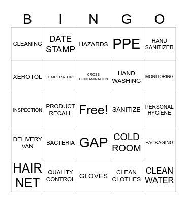 FOOD SAFETY BINGO Card