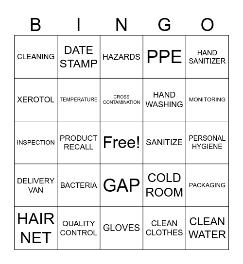 FOOD SAFETY BINGO Card