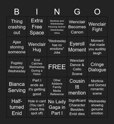 Wednesday Season 2 Bingo Card