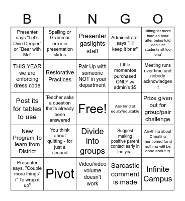 Teacher PD BINGO Card