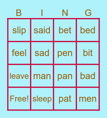 Minimal Pairs /ɪ/ vs /iː/ & /æ/ vs /ɛ/ Bingo Card