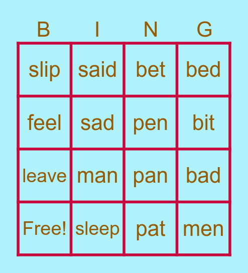 Minimal Pairs /ɪ/ vs /iː/ & /æ/ vs /ɛ/ Bingo Card