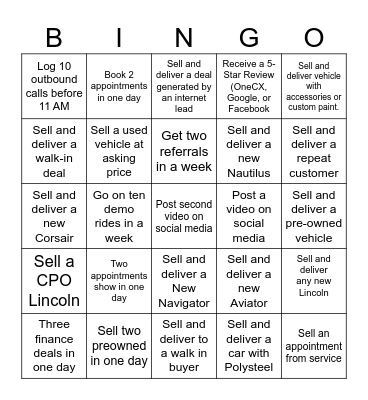 Sales Team Bingo Card