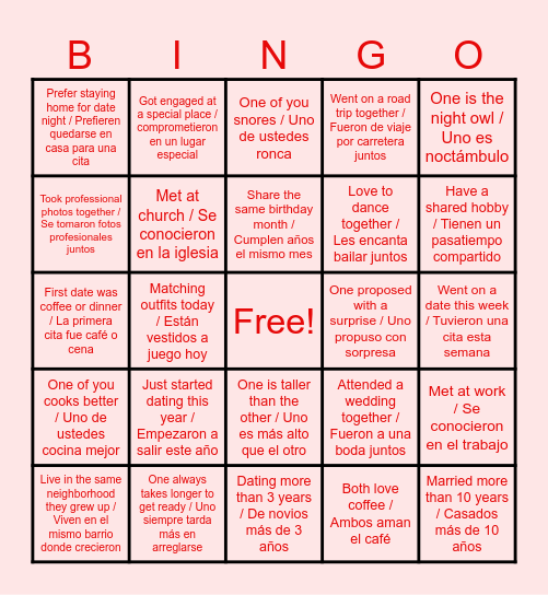 COUPLES BINGO Card