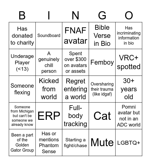 VRC Bingo: The Return Bingo Card