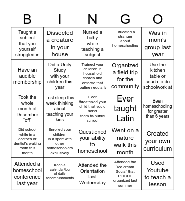 HOMESCHOOL MOM Bingo Card