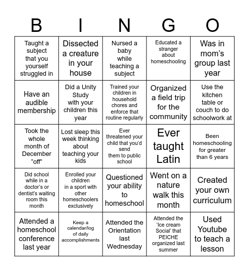 HOMESCHOOL MOM Bingo Card
