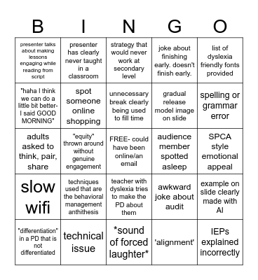 PD O'CLOCK BINGO- day 2 of ~literacy journey~ Bingo Card