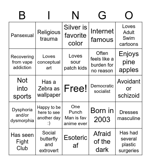 Kylee's Bingo Card