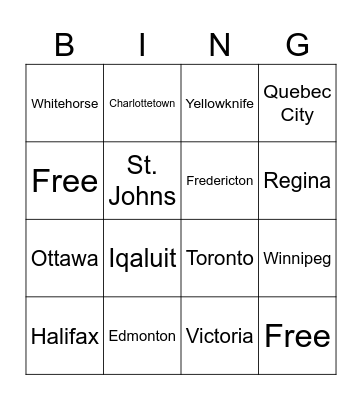 Capital City Bingo Card