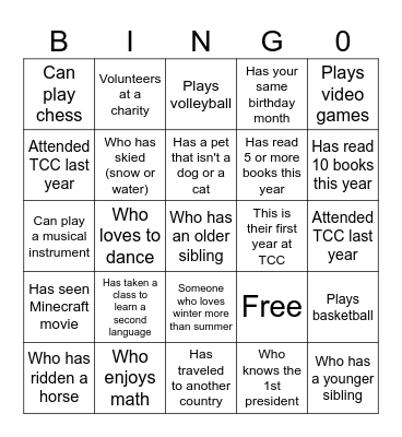 Find Someone Who..... Bingo Card