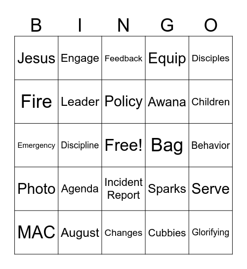 AWANA Bingo Card