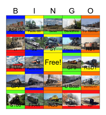 North American Locomotives Guidebook Bingo Card