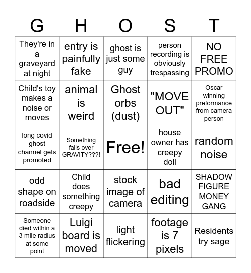 Ghost Bingo Card