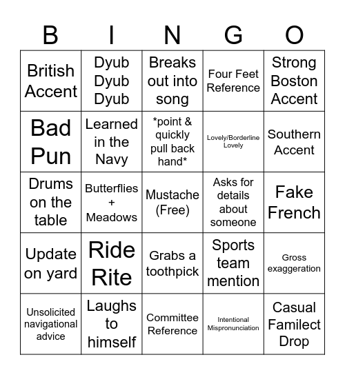 Phil Whittall Bingo Card